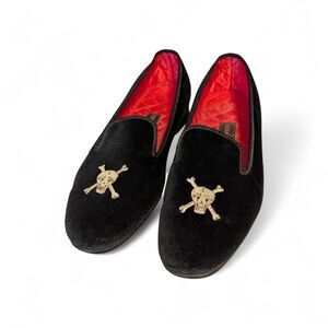 VTG Velvet Skull Embroidered Smoking Slippers Loafers Gothic Dark Academia Dandy